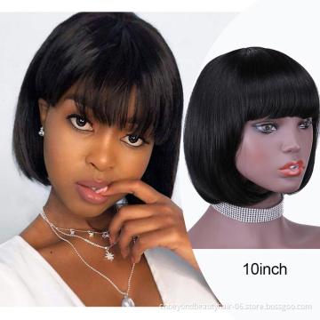 wholesale cheap Short Machine Made Wig bob Wig Natural black Human Hair Wigs Bob with bangs For Women
